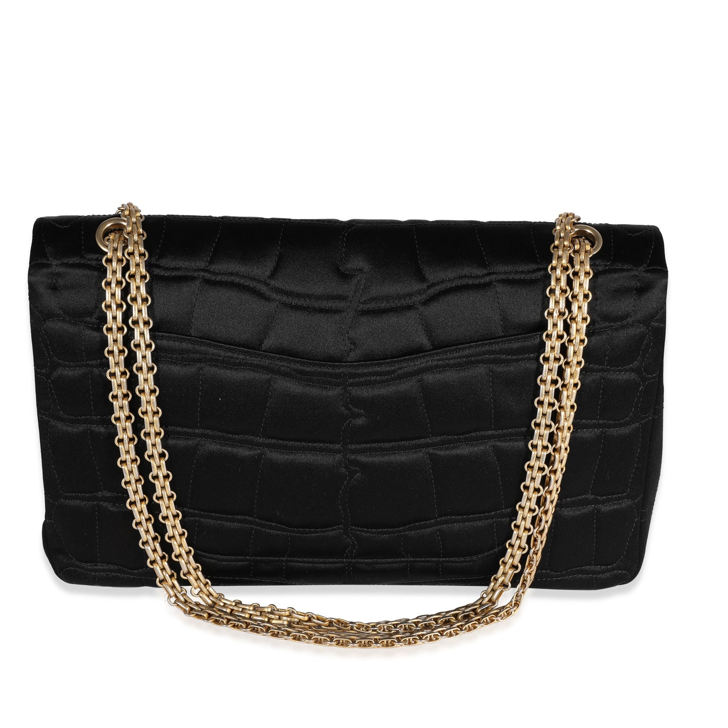 CHANEL Black Crocodile Stitch Satin Reissue 2.55 227 Double Flap Bag