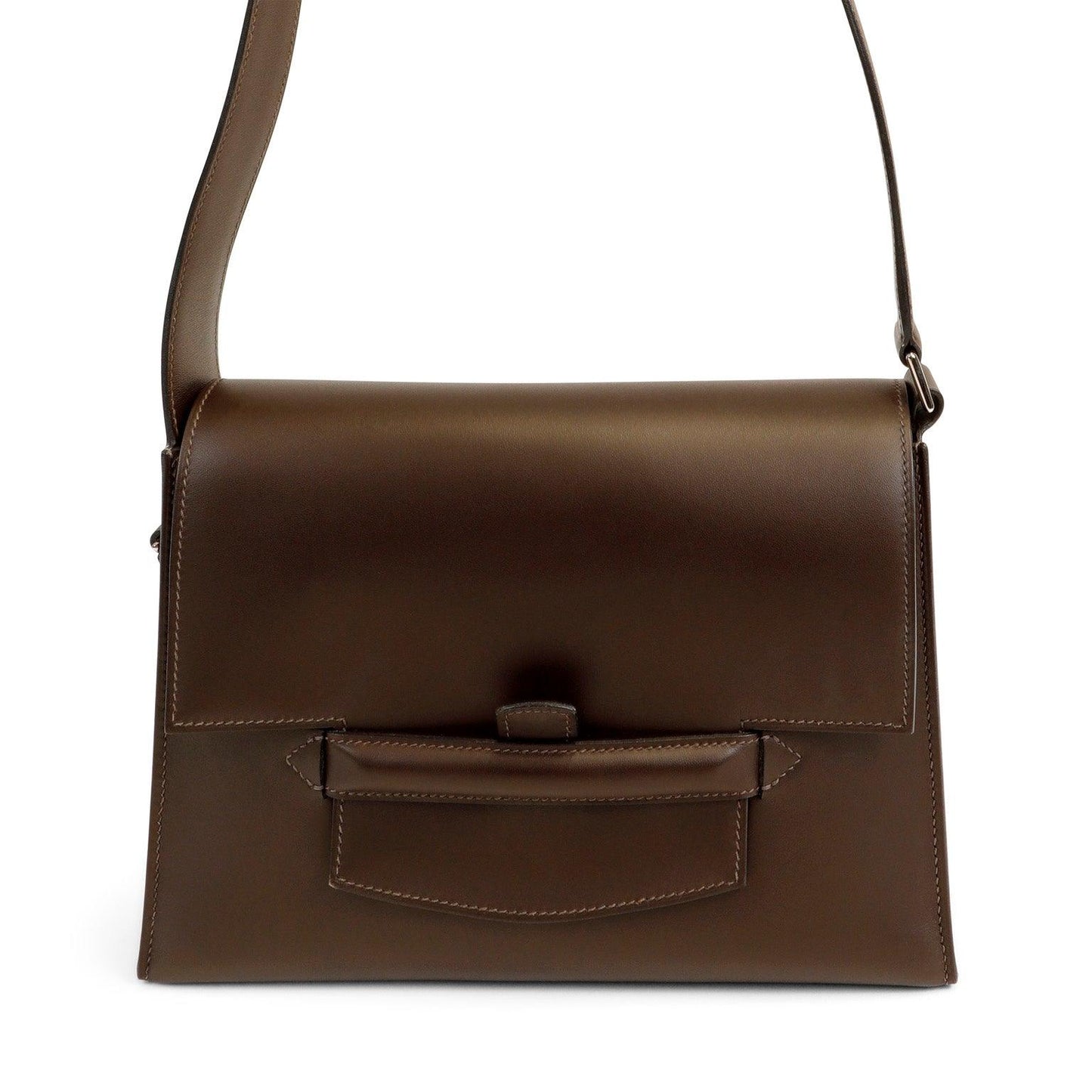 Luxury Hermes Espresso Evergrain Crossbody w/ Strap & Palladium Hardware