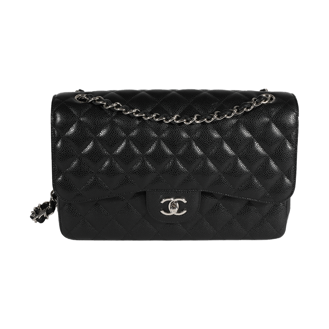 Chanel Black Quilted Caviar Jumbo Classic Double Flap Bag