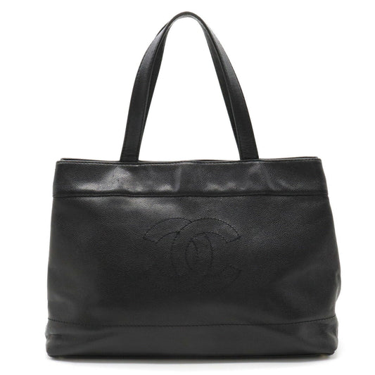 Chanel Caviar Skin Coco Mark 2way Tote Bag Black Classic Flap