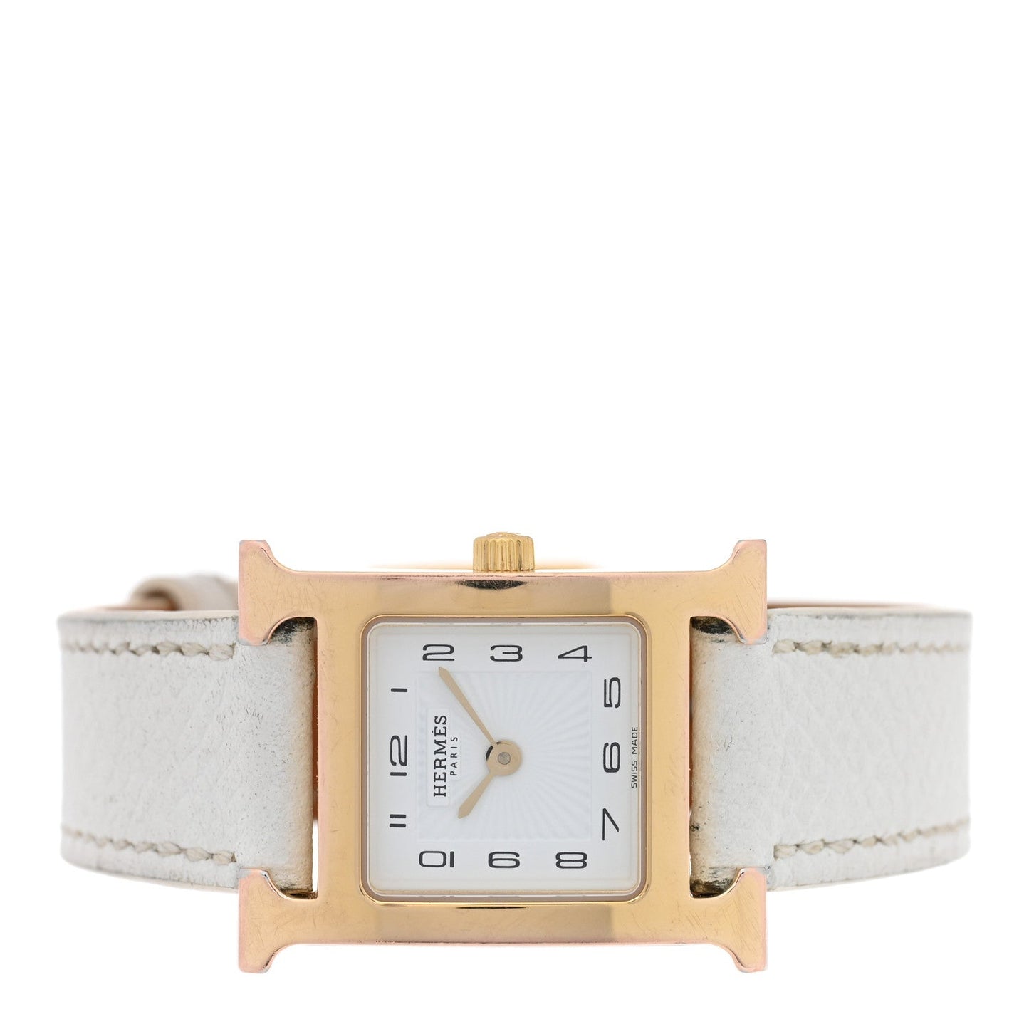 Hermes Stainless Steel Epsom 21mm Heure H Hour Quartz Watch Blanc