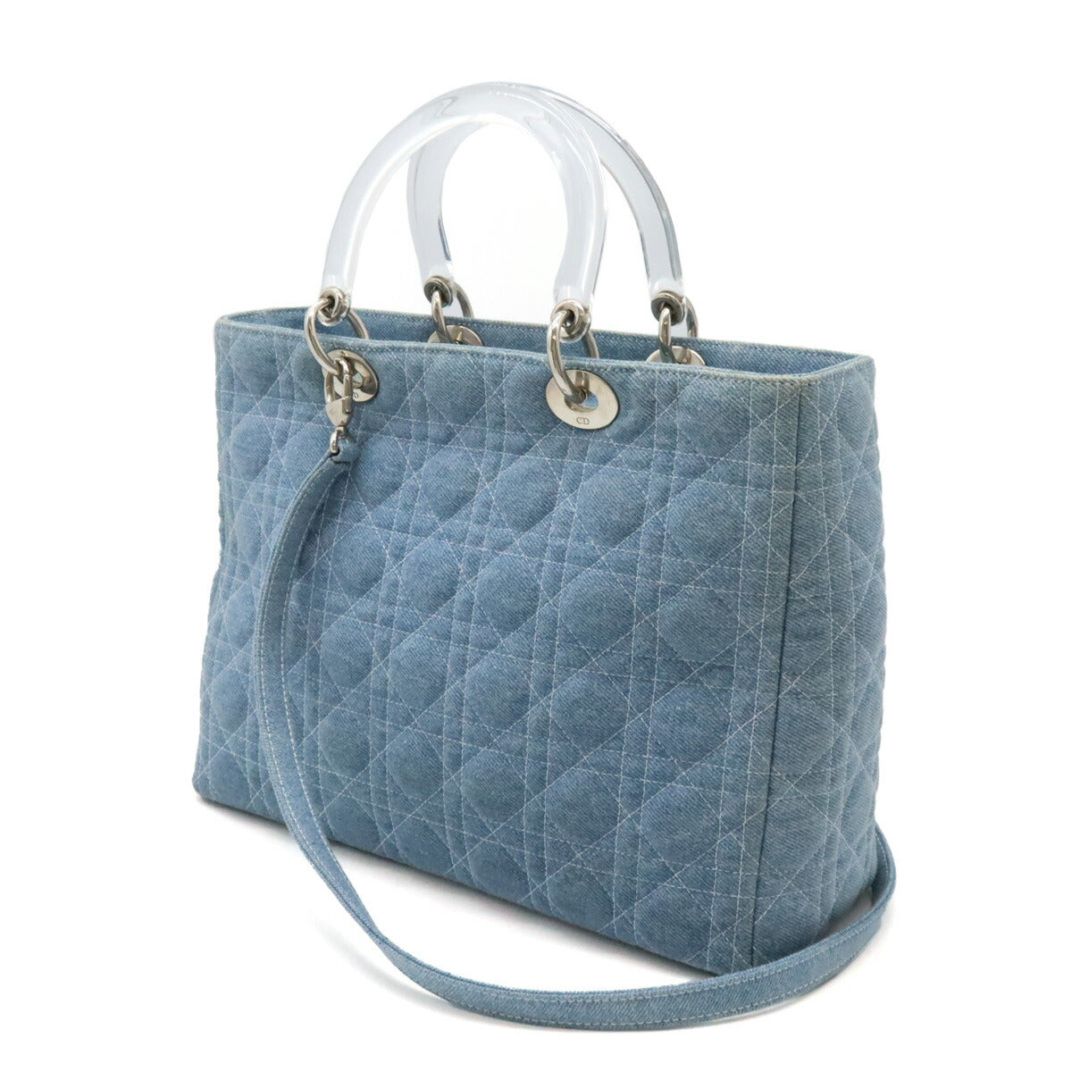 Christian Dior Denim Lady Dior 2way Bag Light Blue