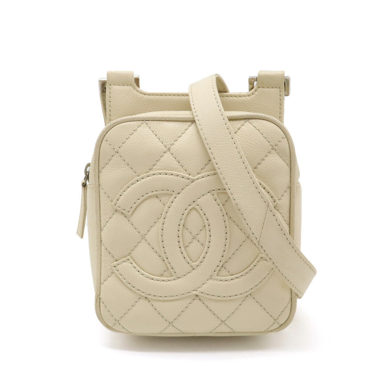 Chanel Caviar Skin Matelassé Coco Shoulder Bag Mini Bag Light Beige Silver Hardware