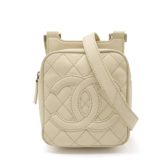 Chanel Caviar Skin MatelassÃ© Coco Mark Shoulder Bag Mini Bag Light Beige Silver Hardware