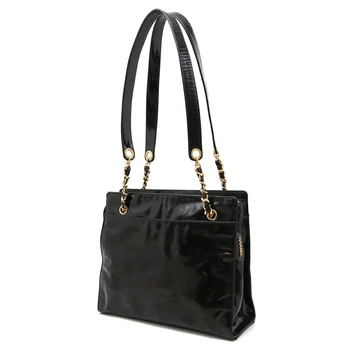 Chanel Enamel Coco Mark 2way Shoulder Bag Black Gold Hardware