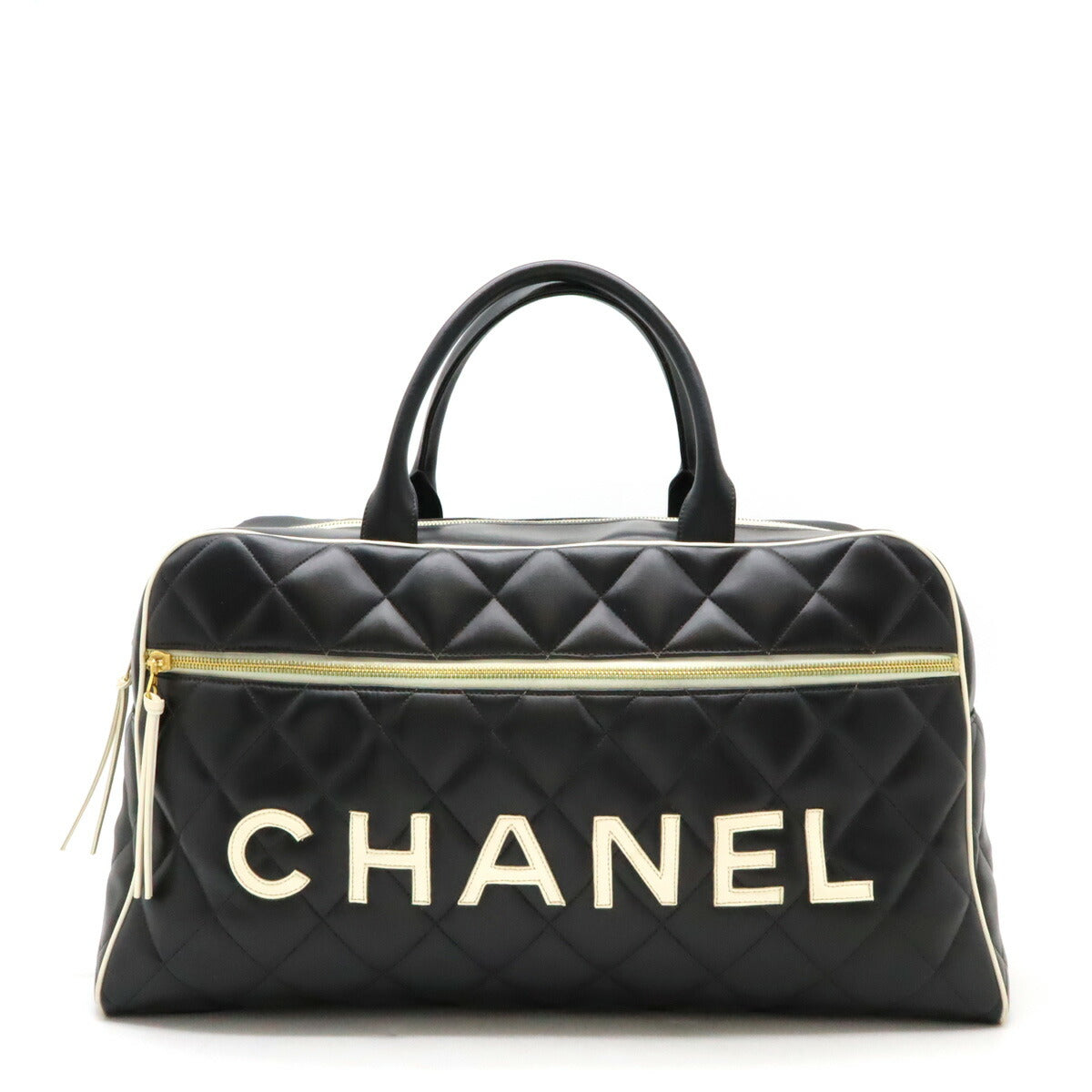 Chanel Leather Matelasse Bowling Bag Travel Bag Classic Flap