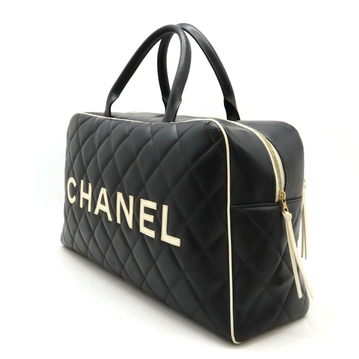 Chanel Leather Matelasse Bowling Bag Travel Bag Classic Flap