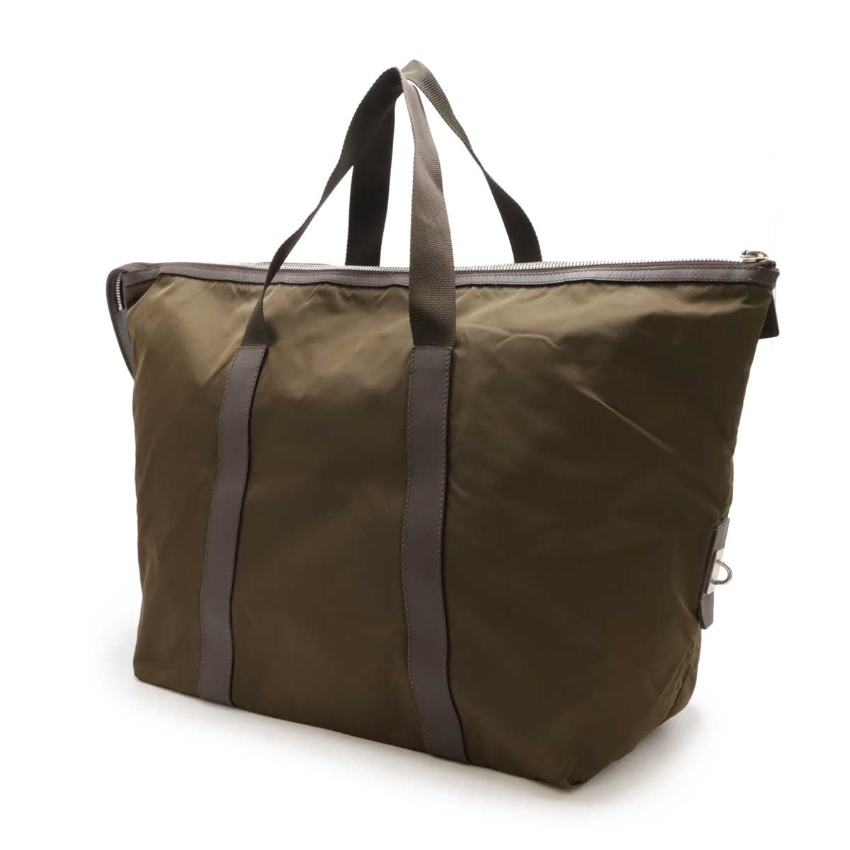 Prada Nylon Leather Triangle Logo Boston Bag Travel Bag V49Z