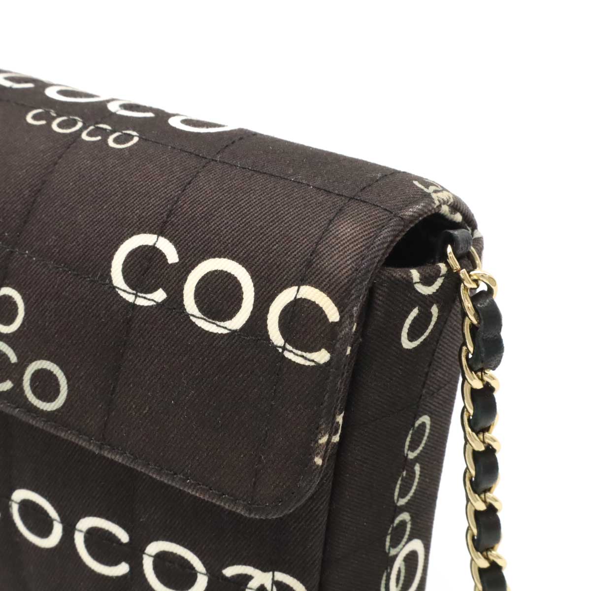 Chanel Canvas COCO Print Choco Bar Chain Shoulder Bag Classic Flap