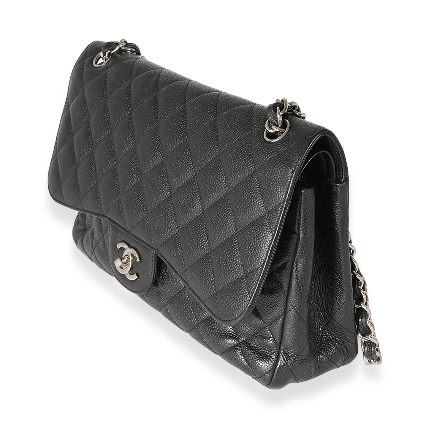 CHANEL Black Caviar Leather Jumbo Double Flap Bag