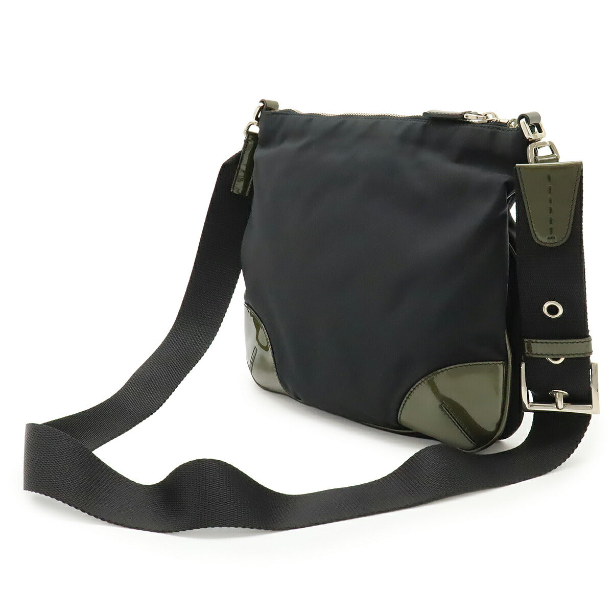 Prada Triangle Logo Nylon Patent Leather Shoulder Bag