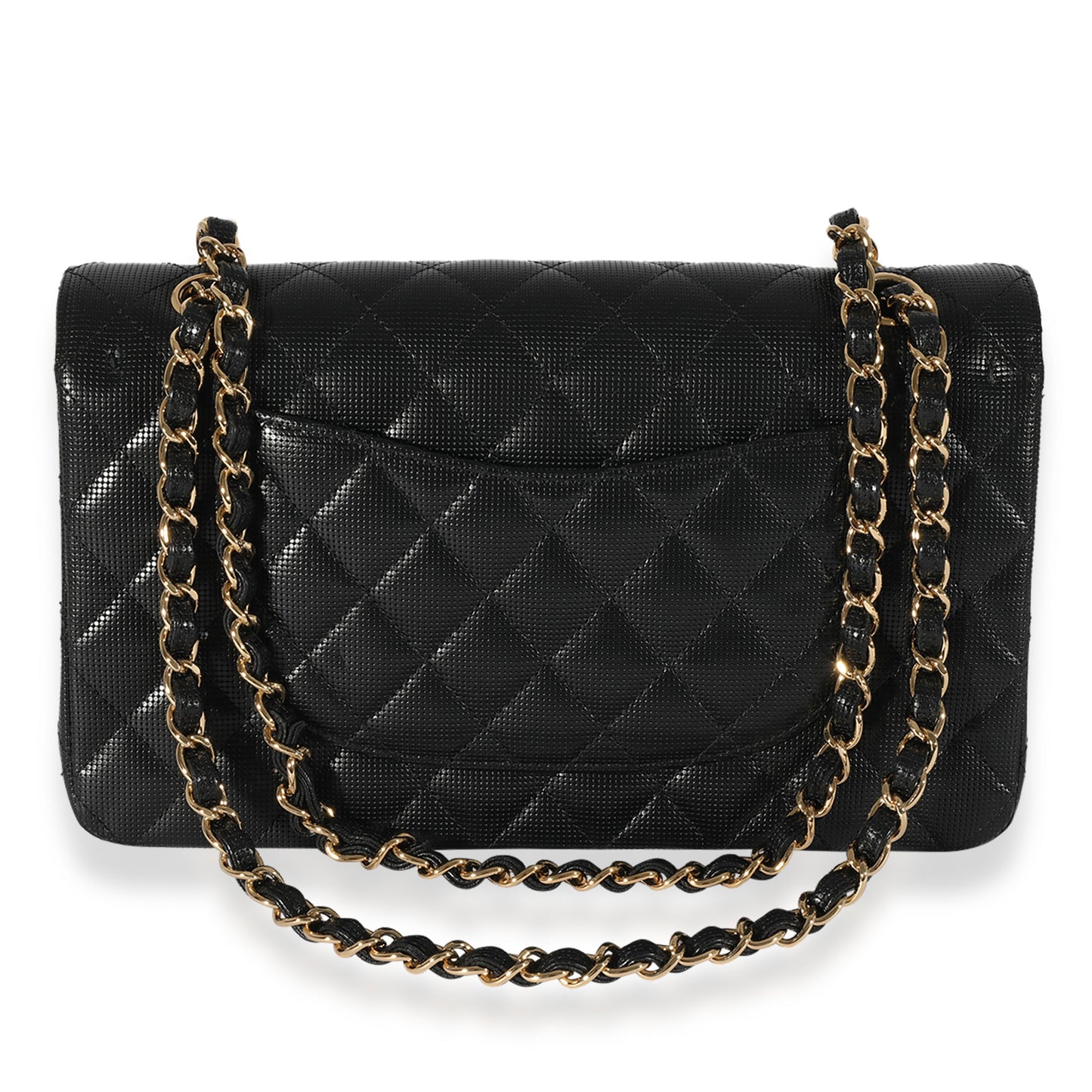 CHANEL Black Quilted Perforated Lambskin Medium Classic Double Flap Bag