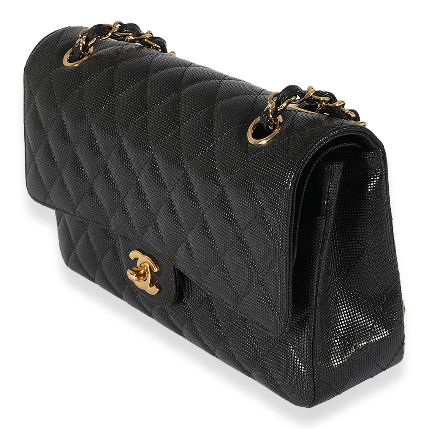 CHANEL Black Quilted Perforated Lambskin Medium Classic Double Flap Bag
