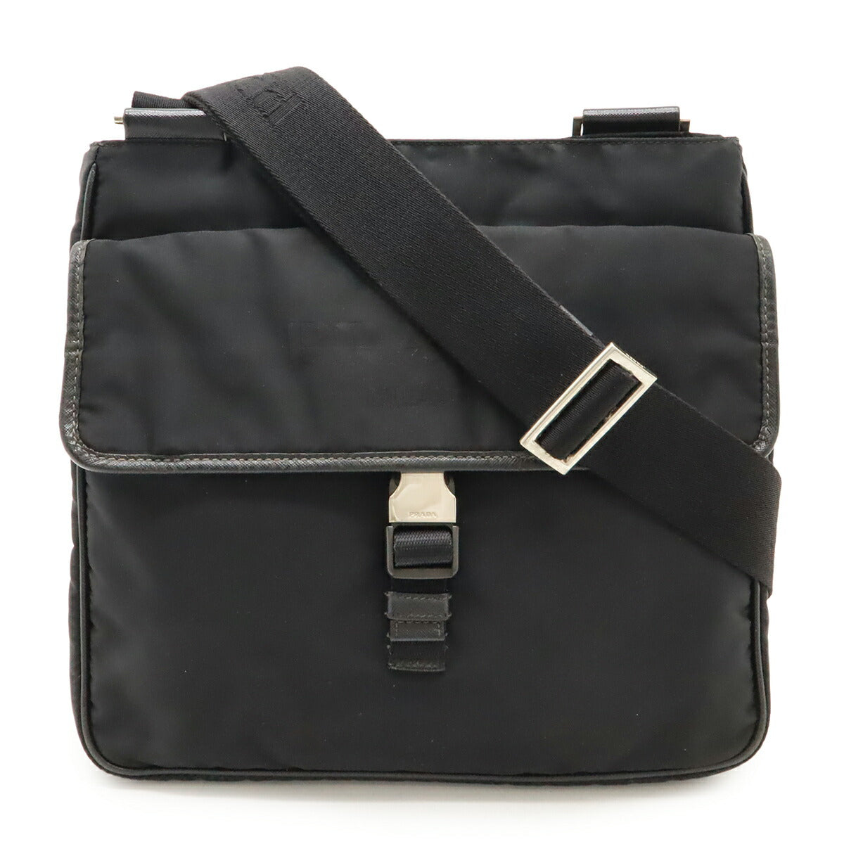 Prada Logo Jacquard Nylon Leather Shoulder Bag