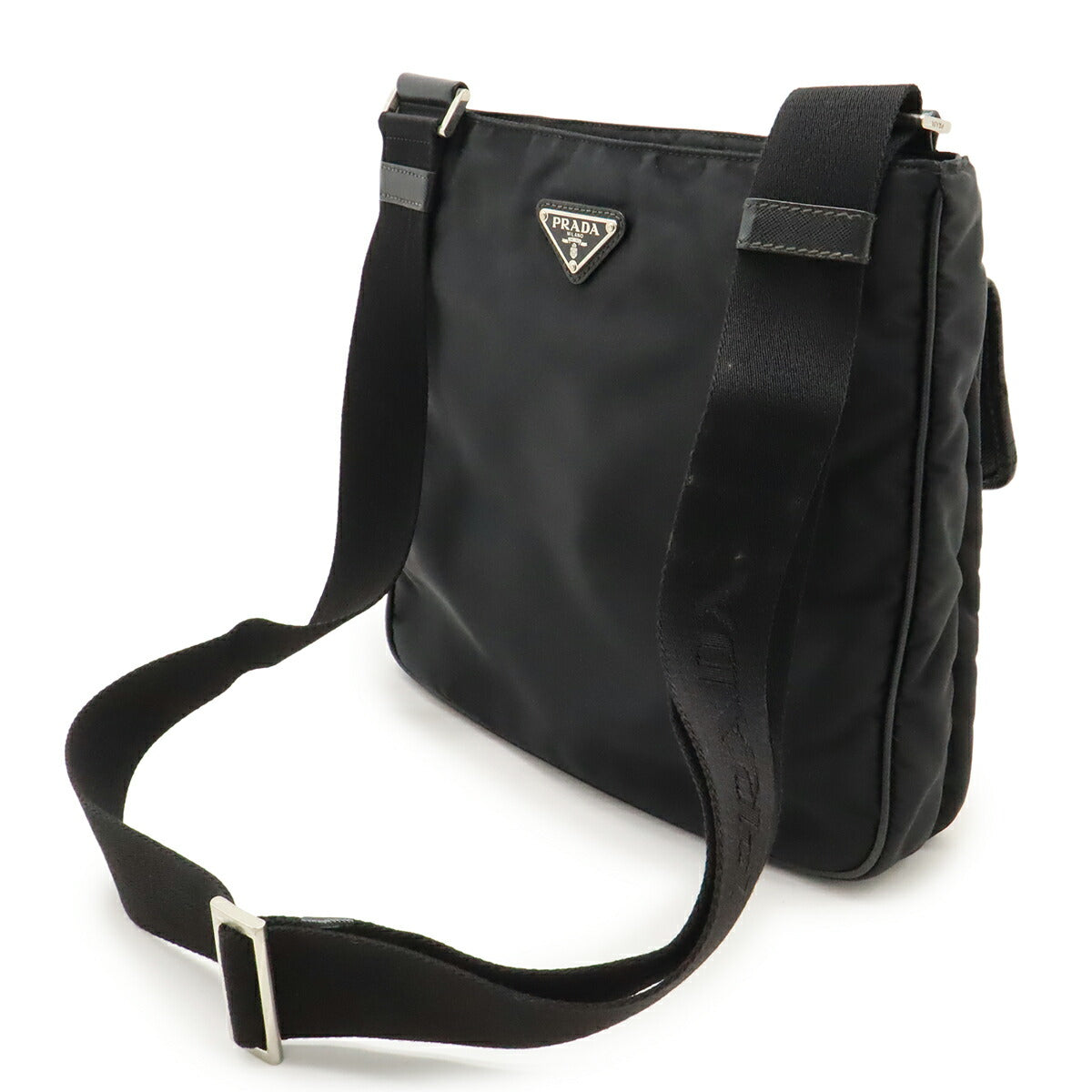 Prada Logo Jacquard Nylon Leather Shoulder Bag