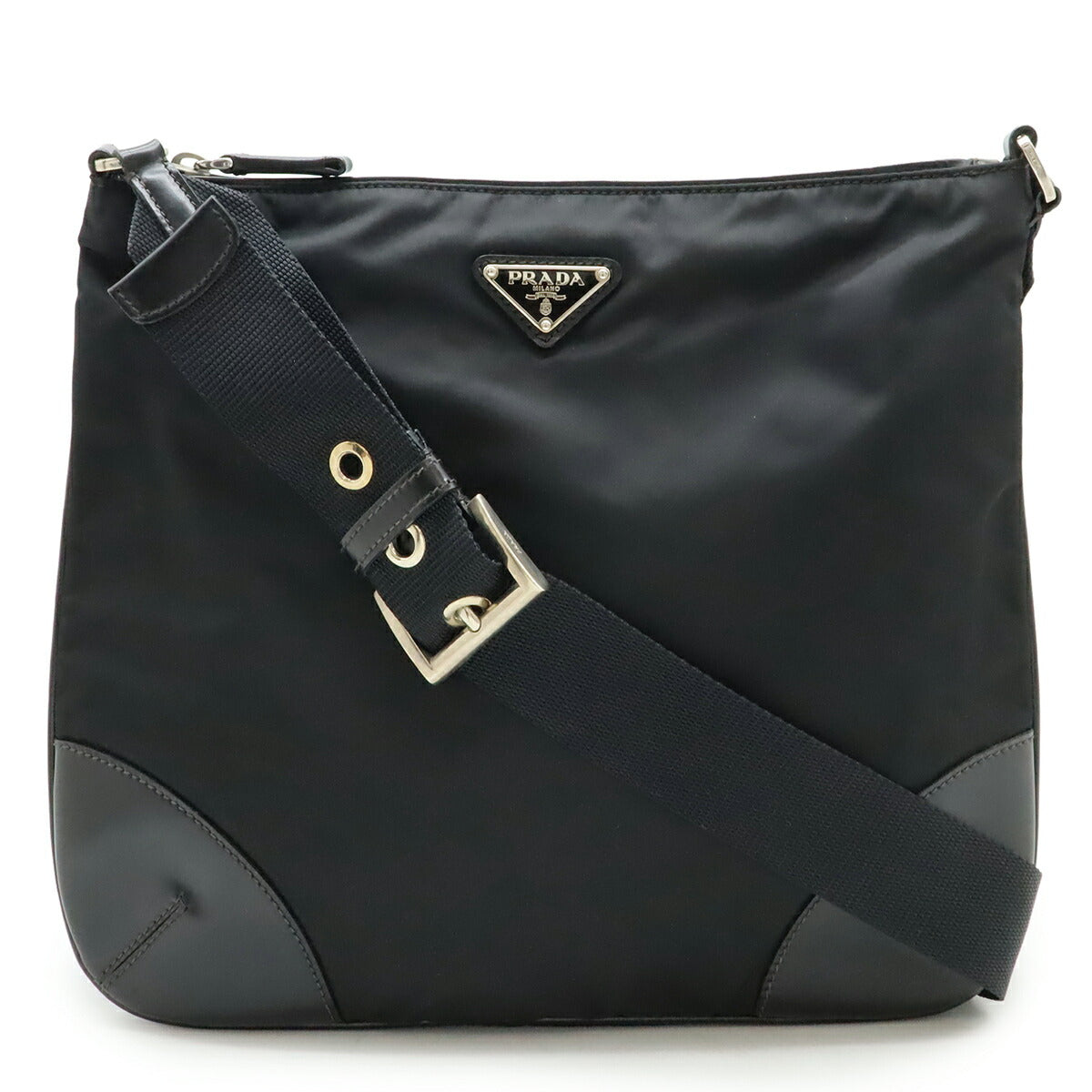 Prada Triangle Logo Nylon Leather Shoulder Bag