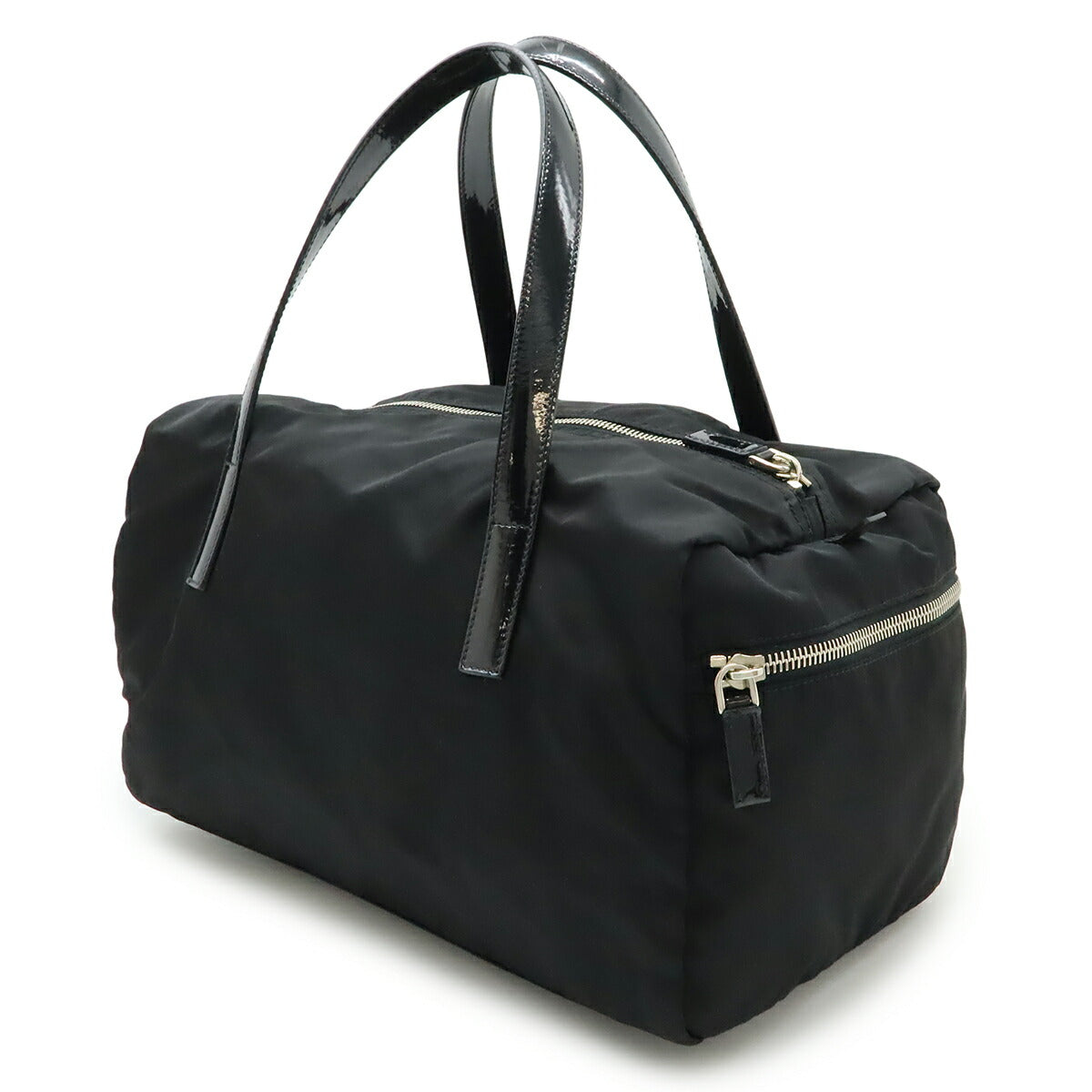 Prada Triangle Logo Nylon Patent Leather Handbag