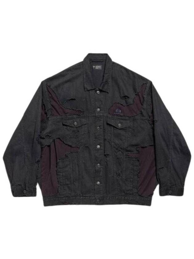 Luxury Balenciaga Trending 2026 Unity Sports Icon Patchwork Denim Jacket Black