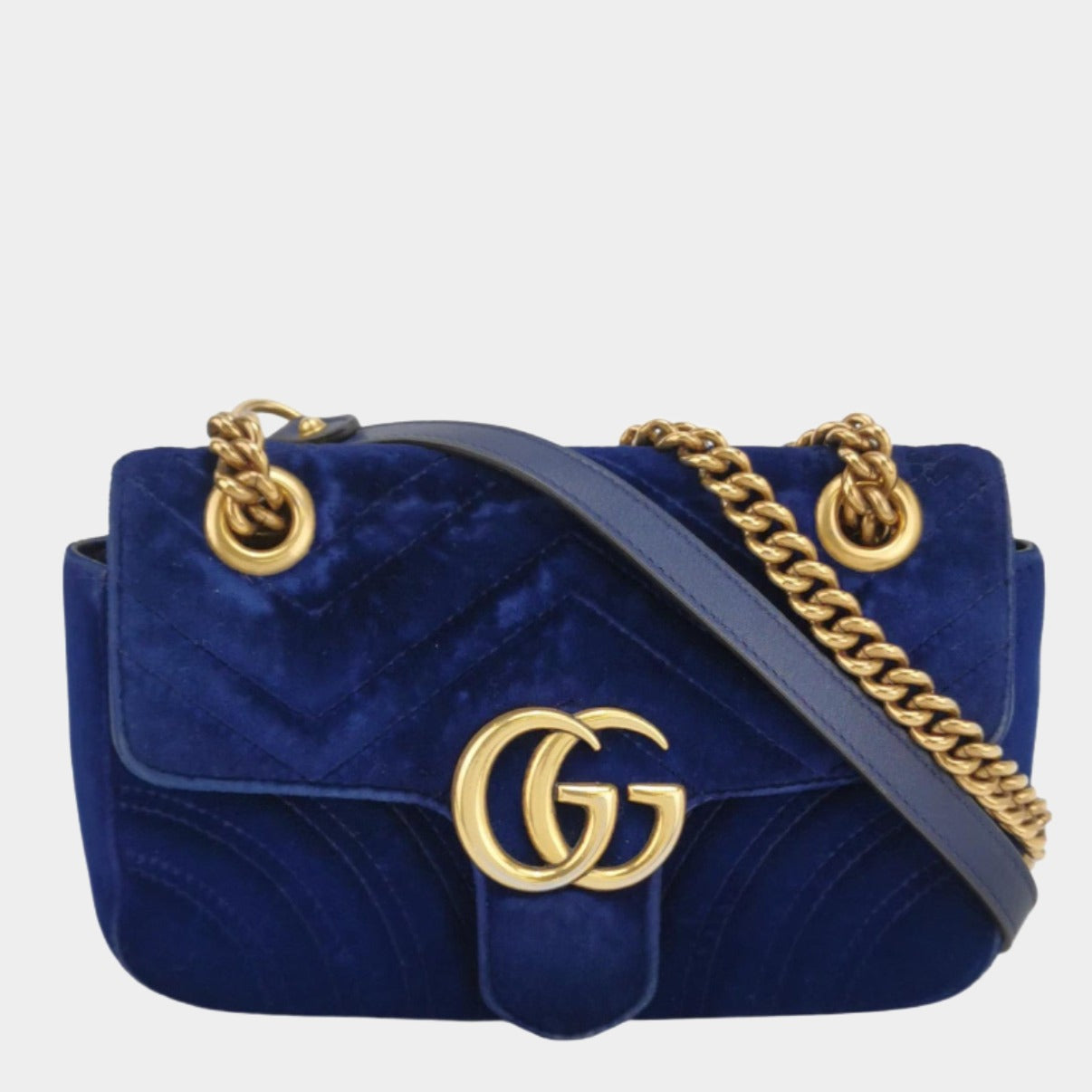 Gucci Marmont Mini Flap Navy Velvet Handbag