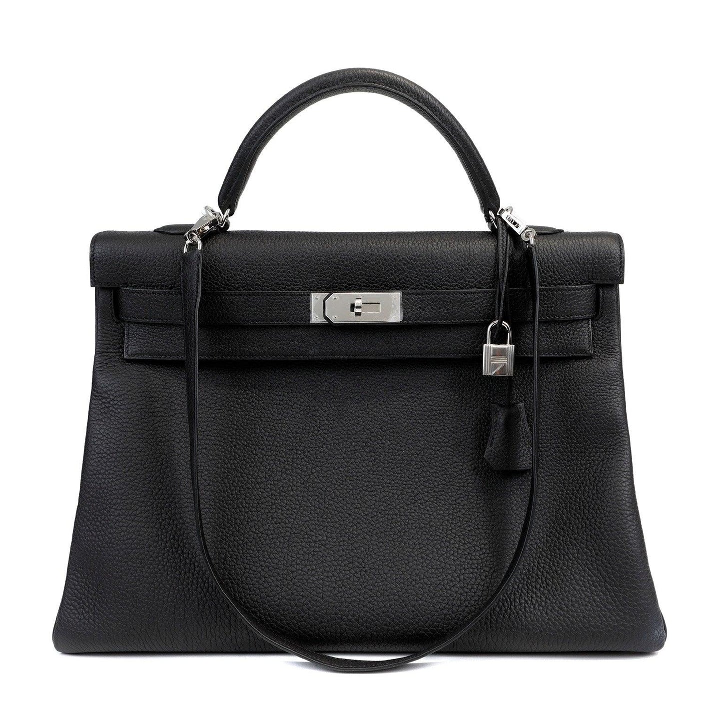 Luxury Hermes 40cm Black Togo Kelly w/ Palladium Hardware