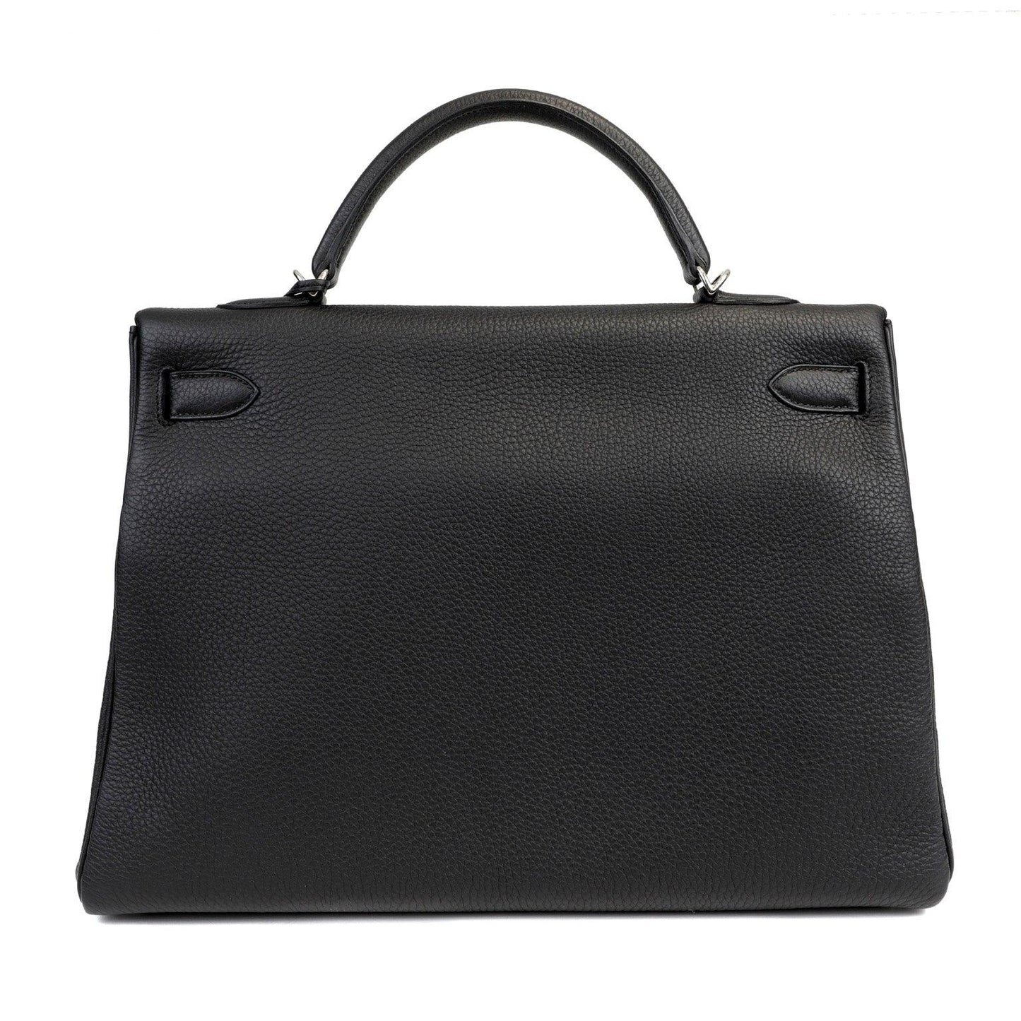 Luxury Hermes 40cm Black Togo Kelly w/ Palladium Hardware