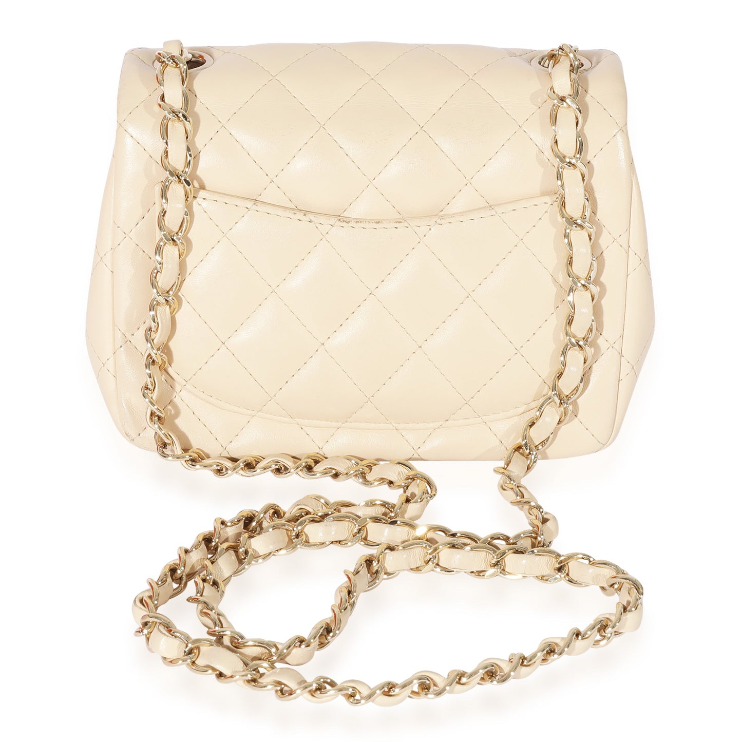 CHANEL Beige Quilted Lambskin Mini Square Classic Flap Bag
