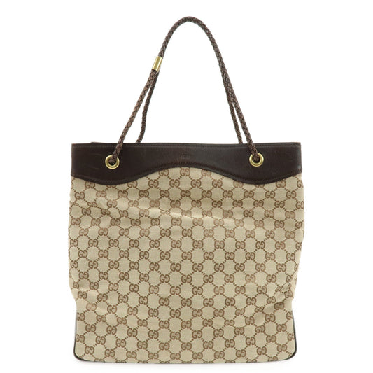 GUCCI GG Canvas Leather Tote Bag Shoulder Bag Brown 109141