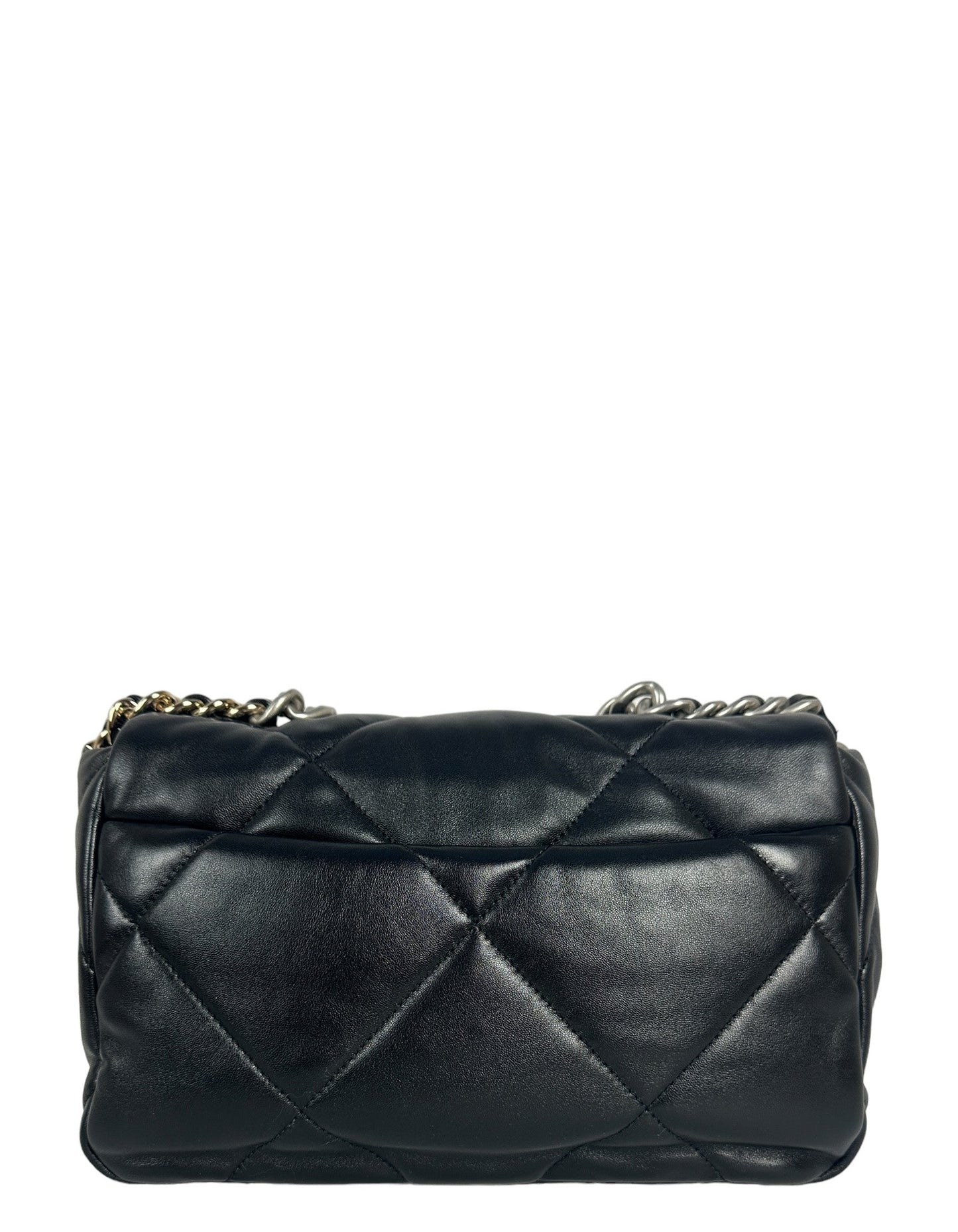 Chanel Silvertone Black Lambskin Quilted Medium 19 Bag