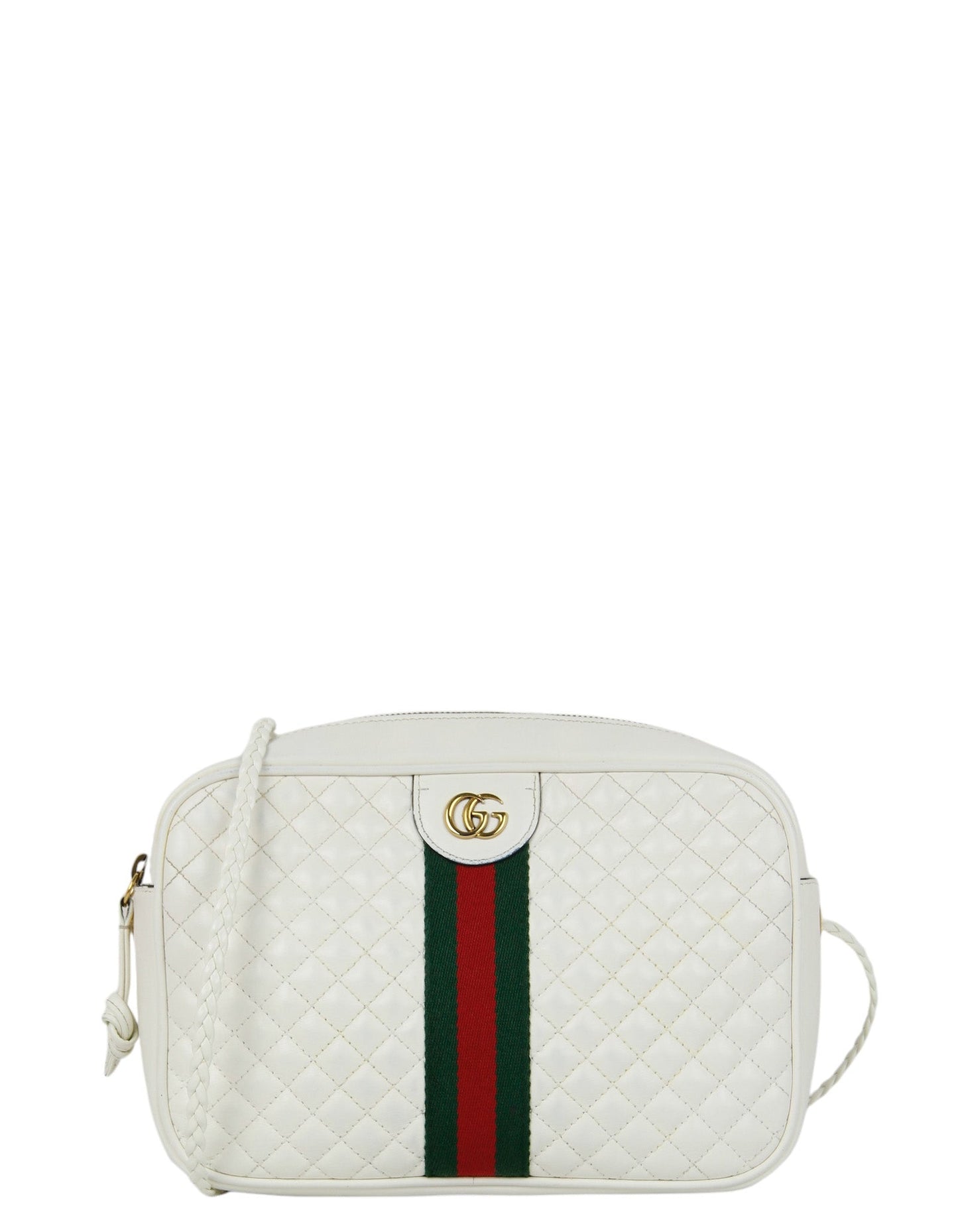 Gucci White Calfskin Web Trapuntata Small GG Shoulder Bag
