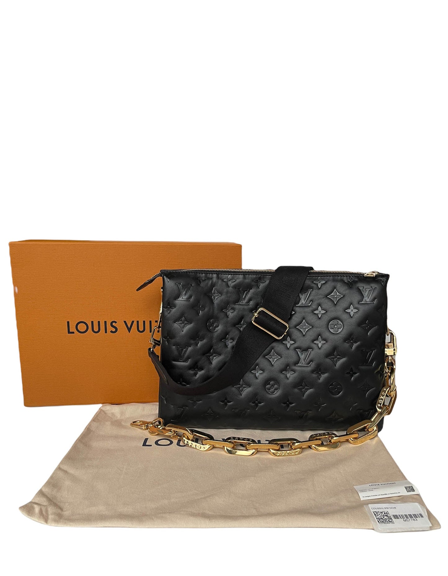 Louis Vuitton 2021 Black Embossed Monogram Coussin MM Bag