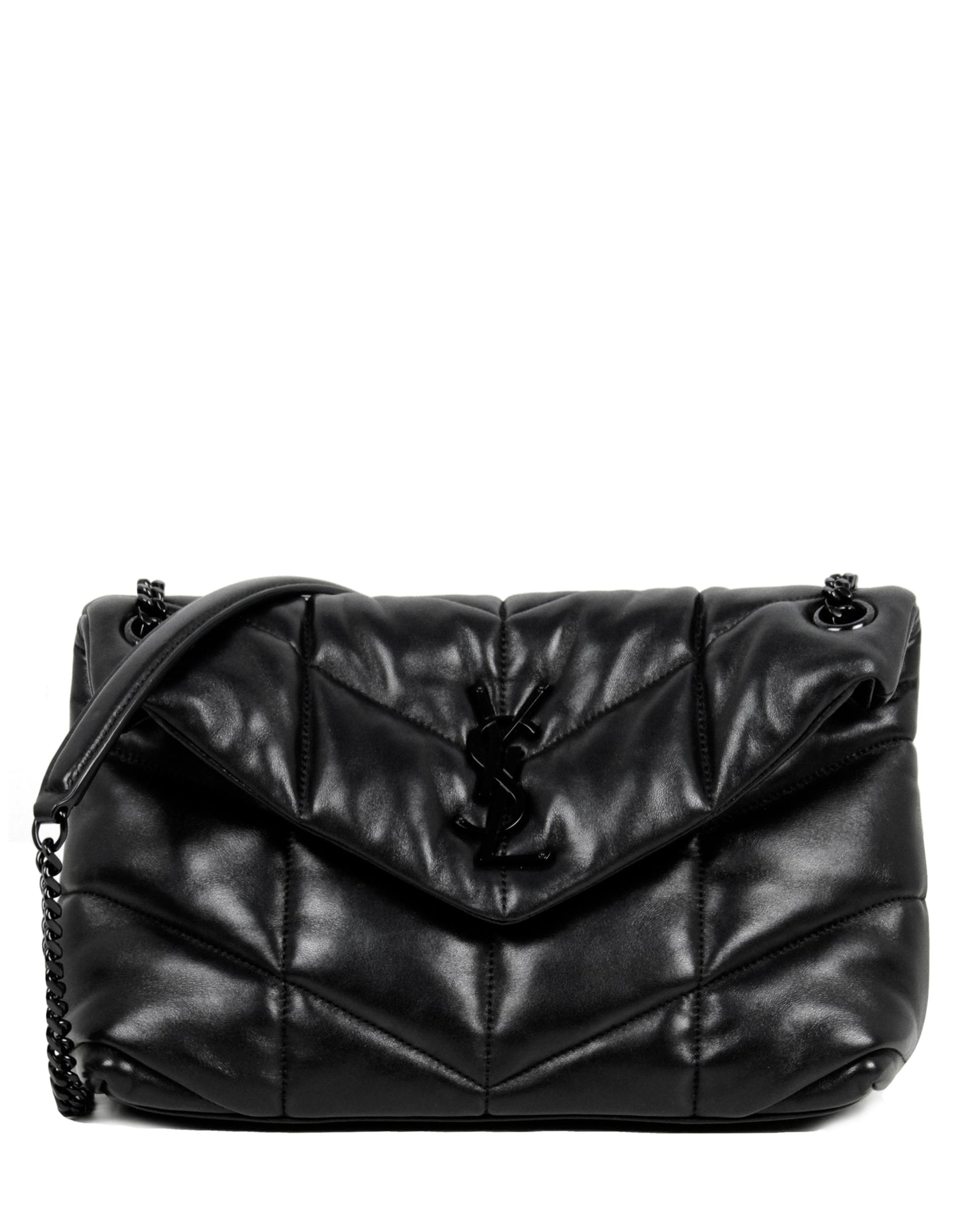 Saint Laurent Black on Black Leather Small Loulou Puffer Bag