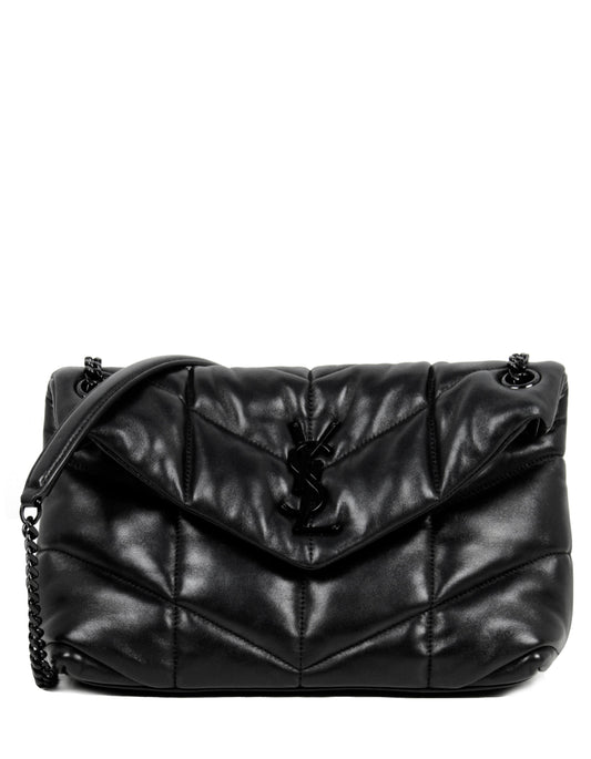 Saint Laurent Black on Black Leather Small Loulou Puffer Bag