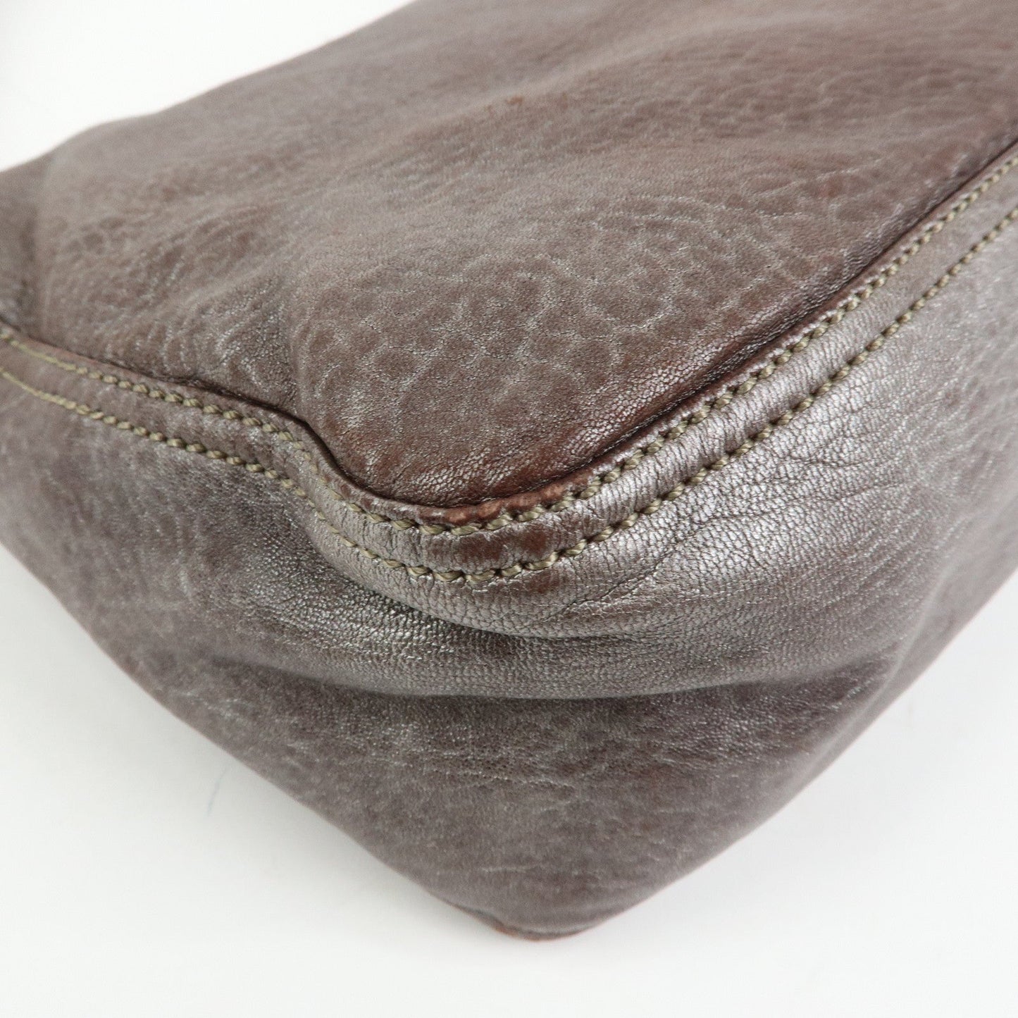 FENDI Mamma Baguette Leather Shoulder Bag Metallic Brown 8BR001