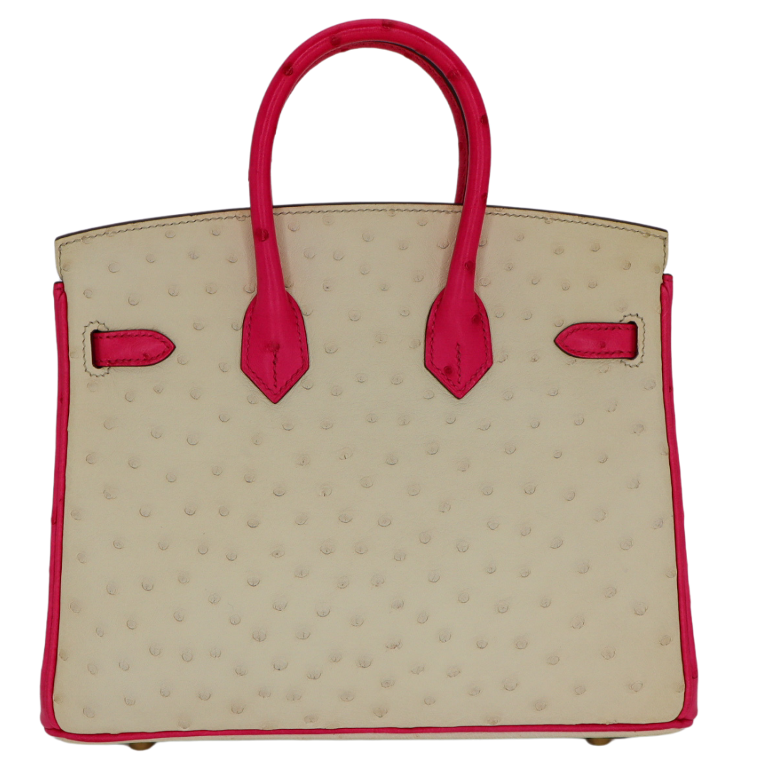 Hermes25cm Birkin HSS Nata/ Rose Tyrien Ostrich Brushed Gold Hardware