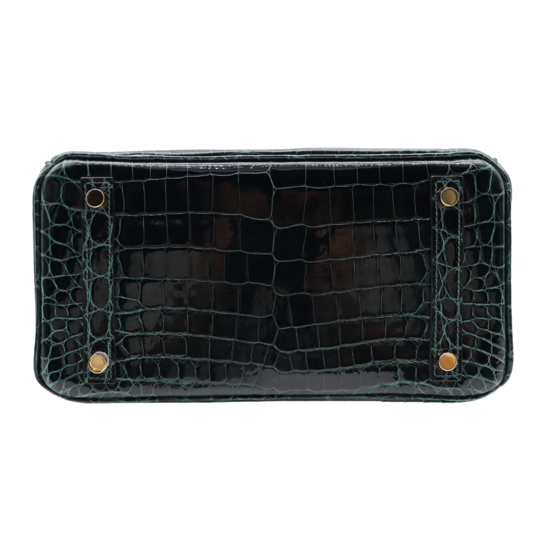Hermes25cm Birkin Vert Cypress Shiny Niloticus Crocodile Gold Hardware