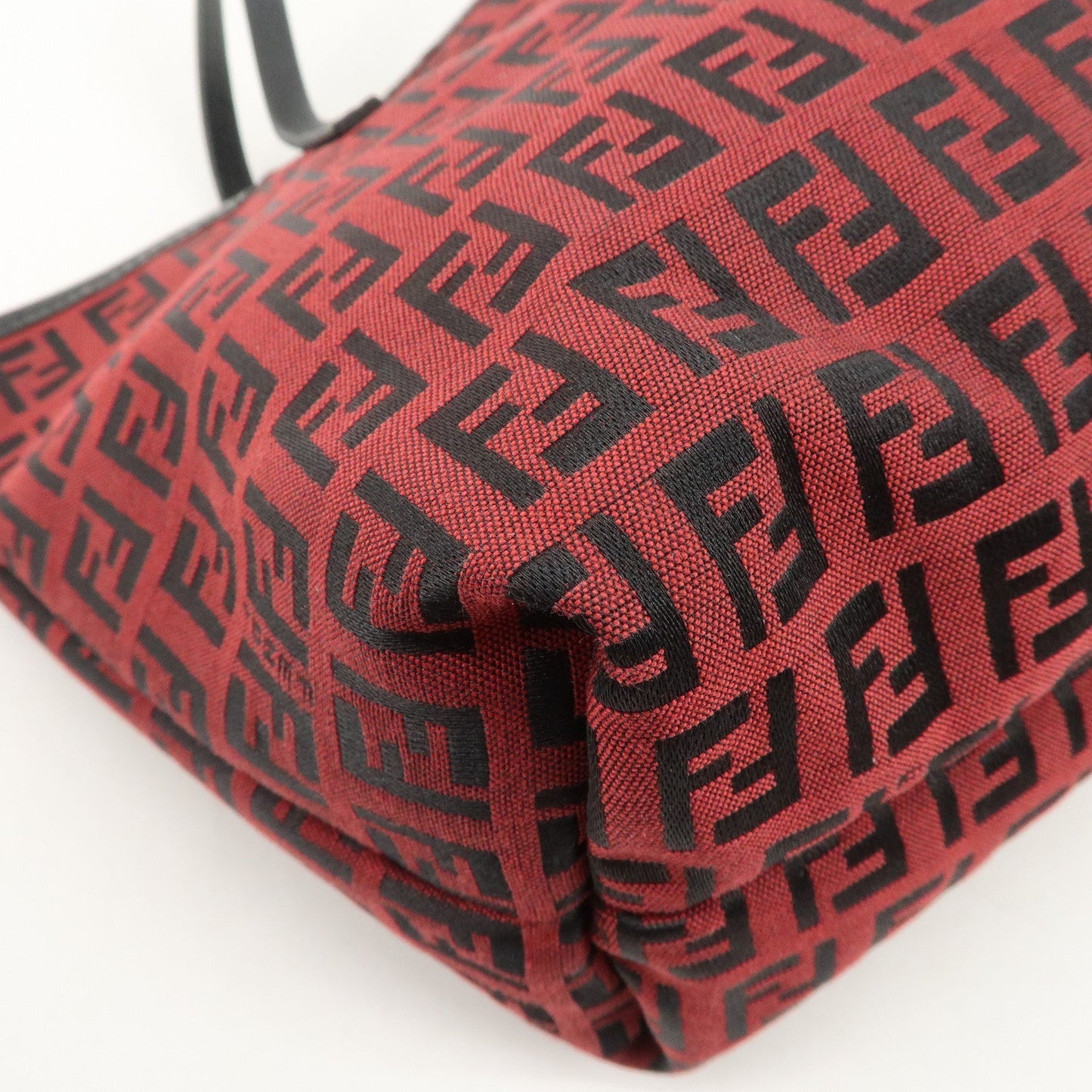 FENDI Zucchino Canvas Leather Mini Tote Bag Red Black 8BH056