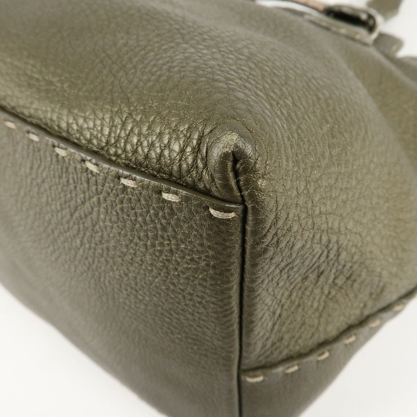 FENDI Selleria Leather Tote Bag Shoulder Bag Khaki 8BN155