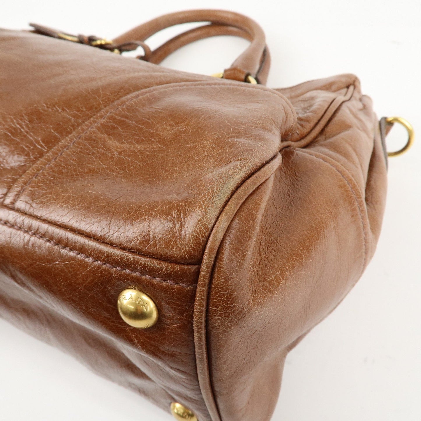 PRADA Leather 2Way Bag Shoulder Bag Hand Bag Brown