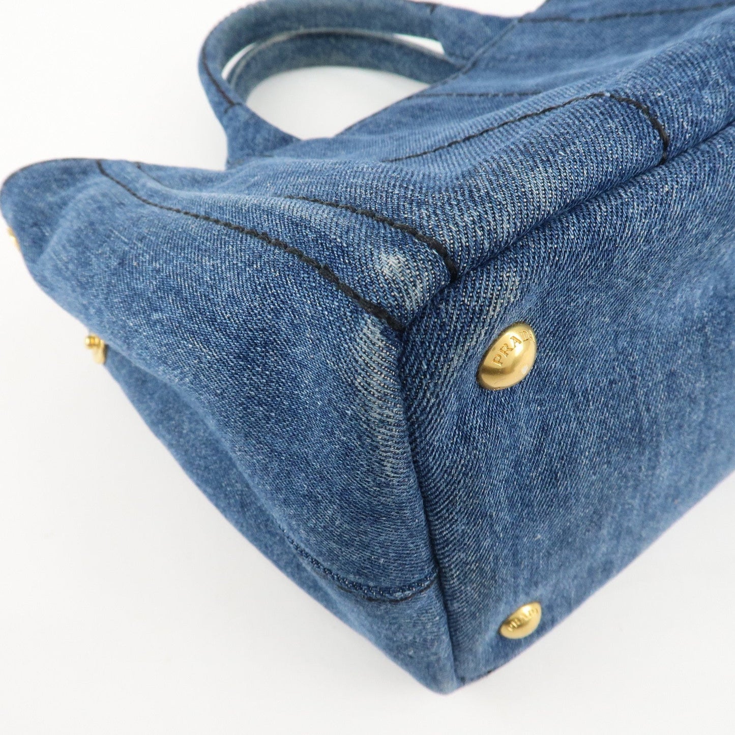PRADA Canapa Mini Denim Leather 2Way Bag Tote Bag Blue 1BG439