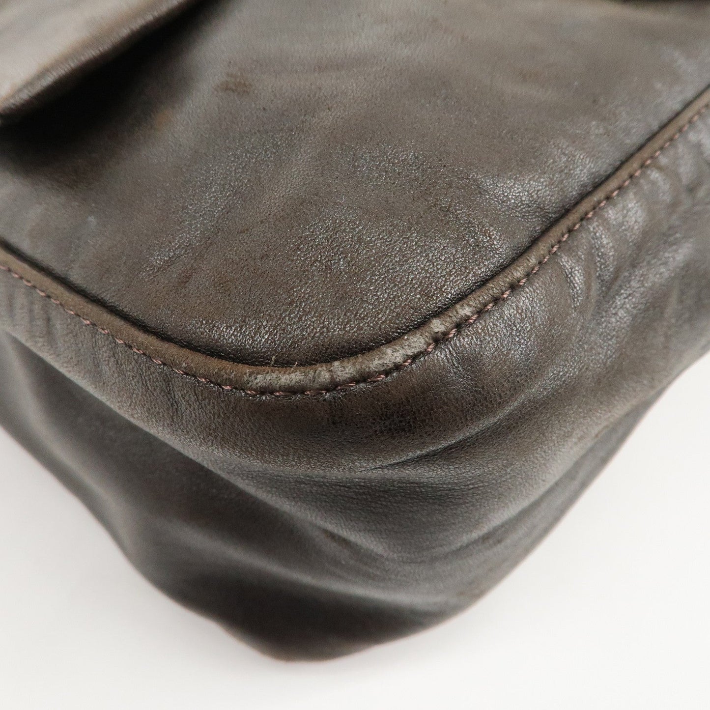 FENDI Mamma Baguette Leather Shoulder Bag Dark Brown 26325