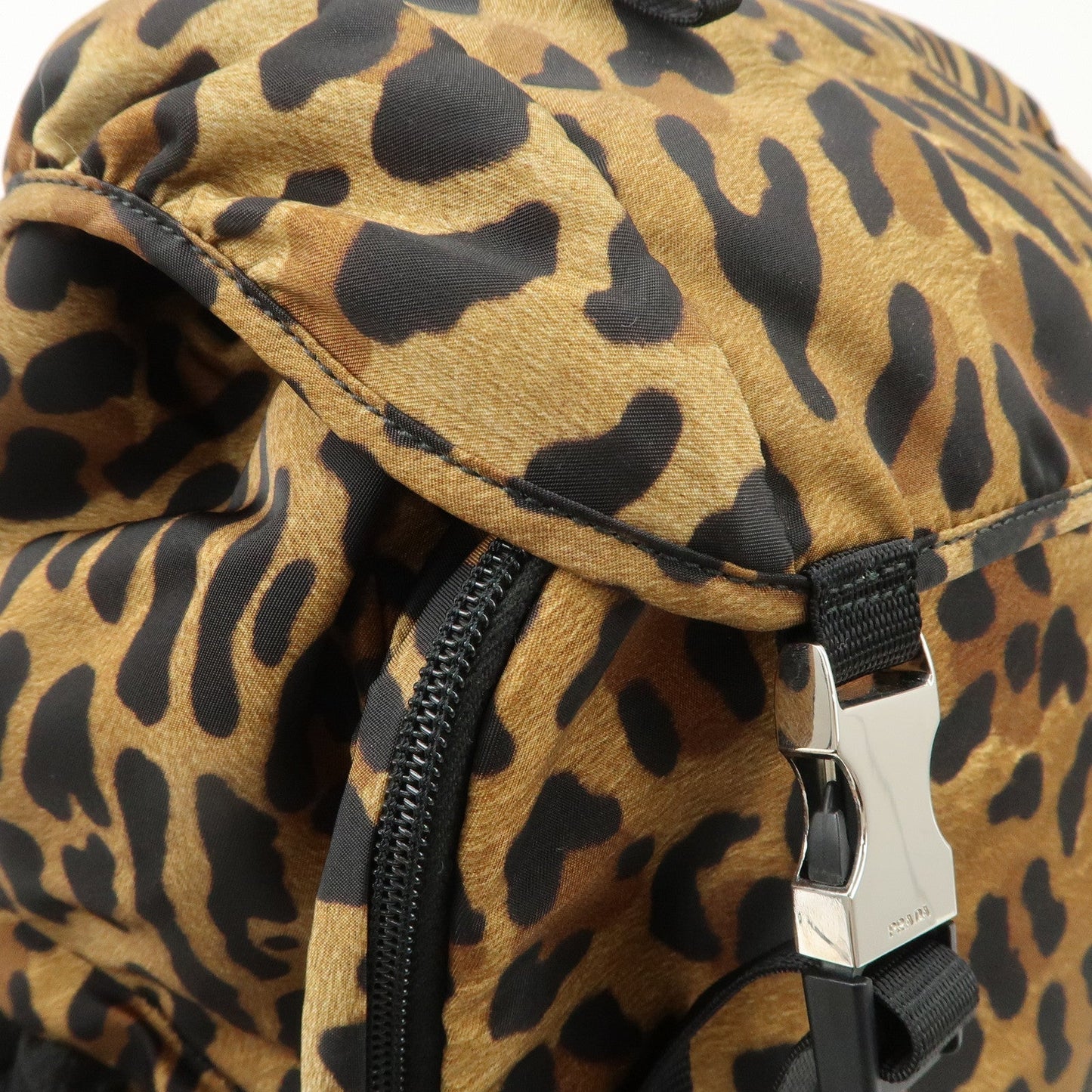 PRADA Nylon Leopard Print Back Pack Brown Black 2VZ062