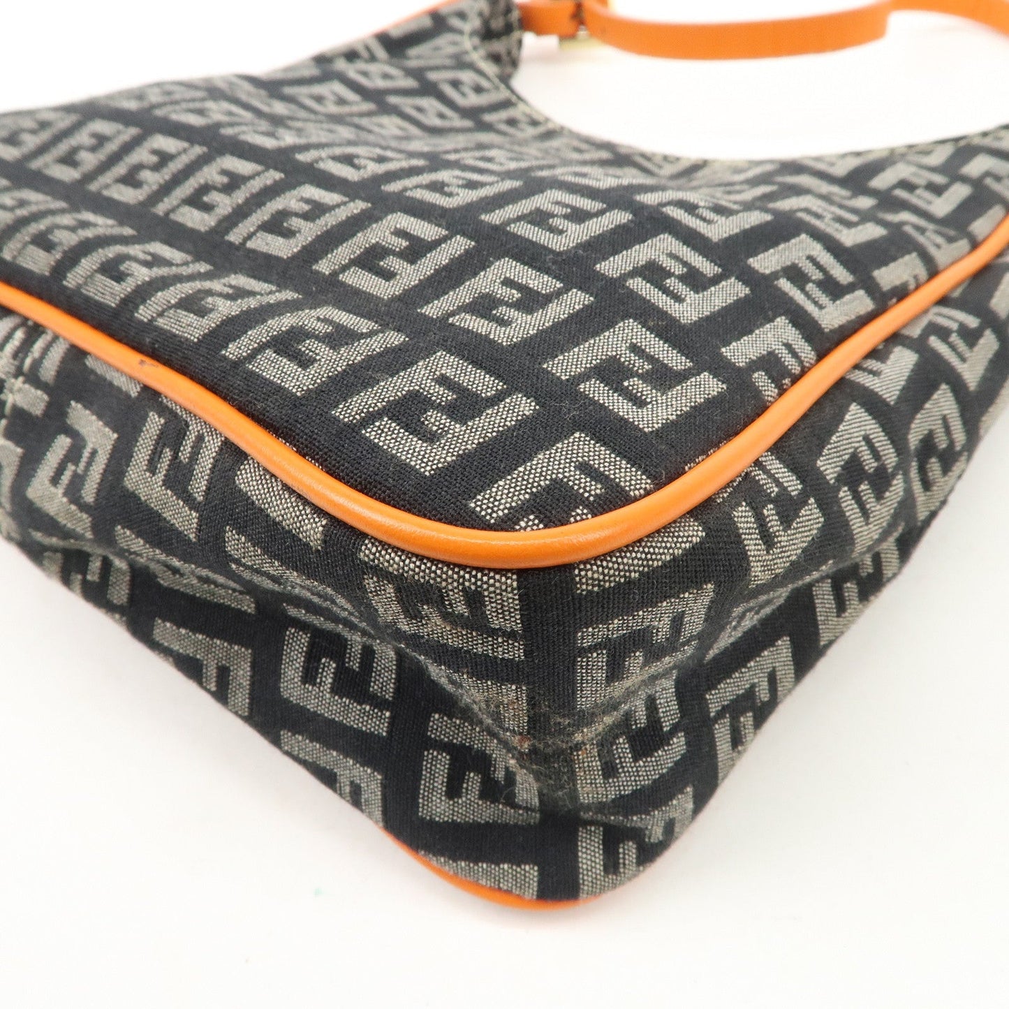 FENDI Zucchino Canvas Leather Shoulder Bag Black White 8BR157
