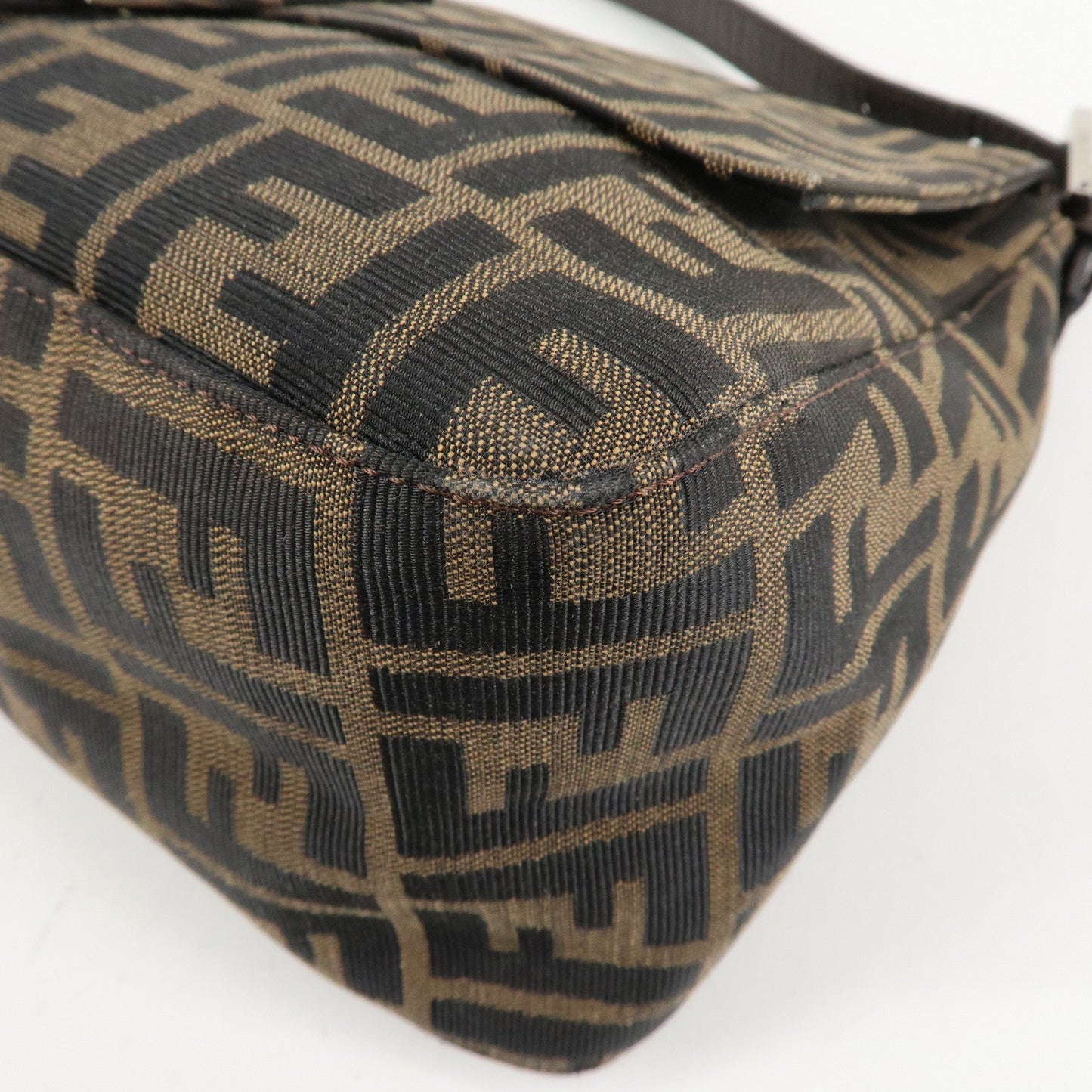 FENDI Mamma Baguette Zucca Canvas Leather Shoulder Bag 26325