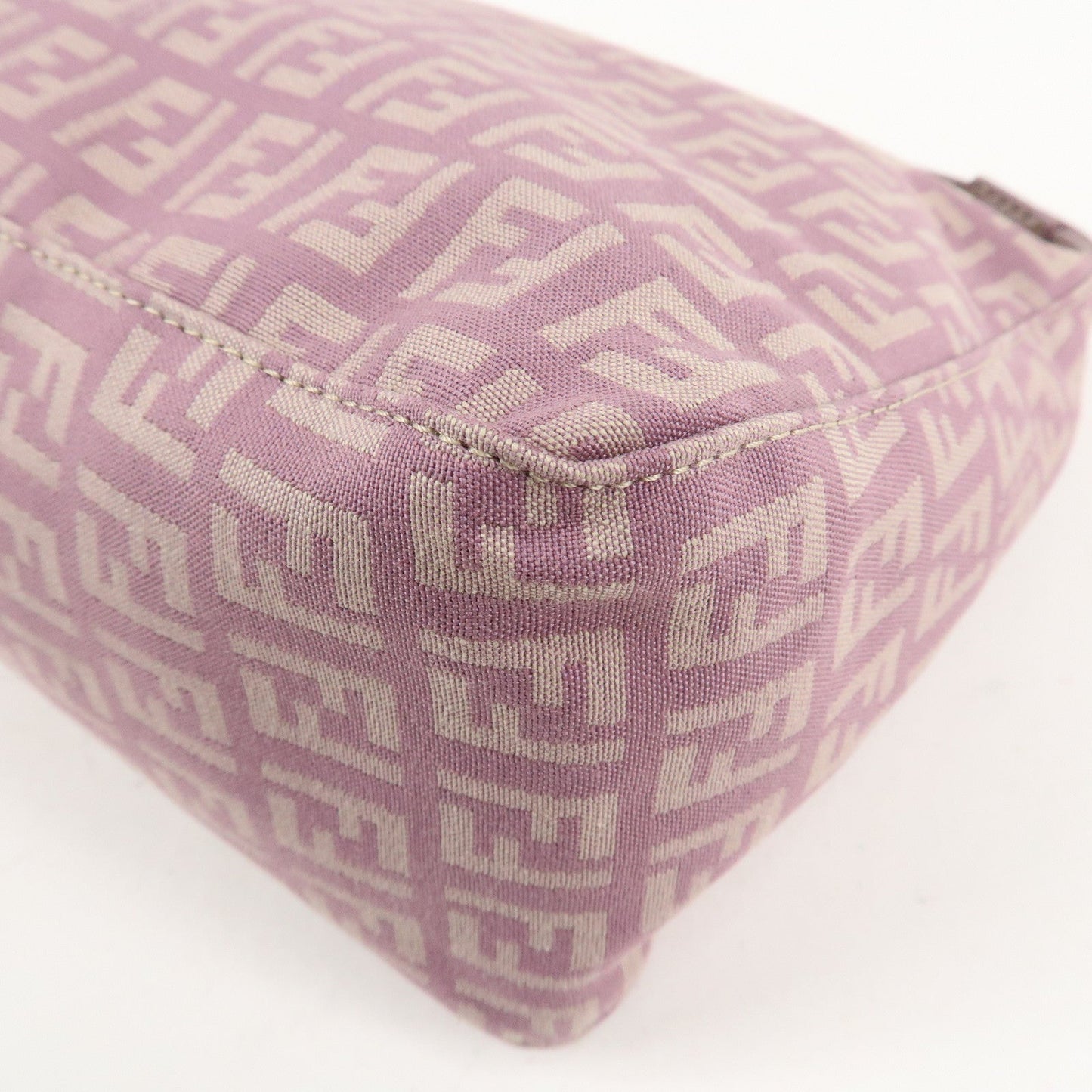 Auth FENDI  Zucchino Canvas Leather Hand Bag Pouch Purple Beige 8N0005  F/S