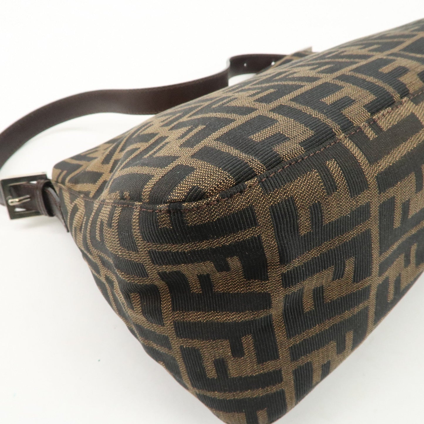 FENDI Mamma Baguette Canvas Leather Shoulder Bag Silver HDW 26325