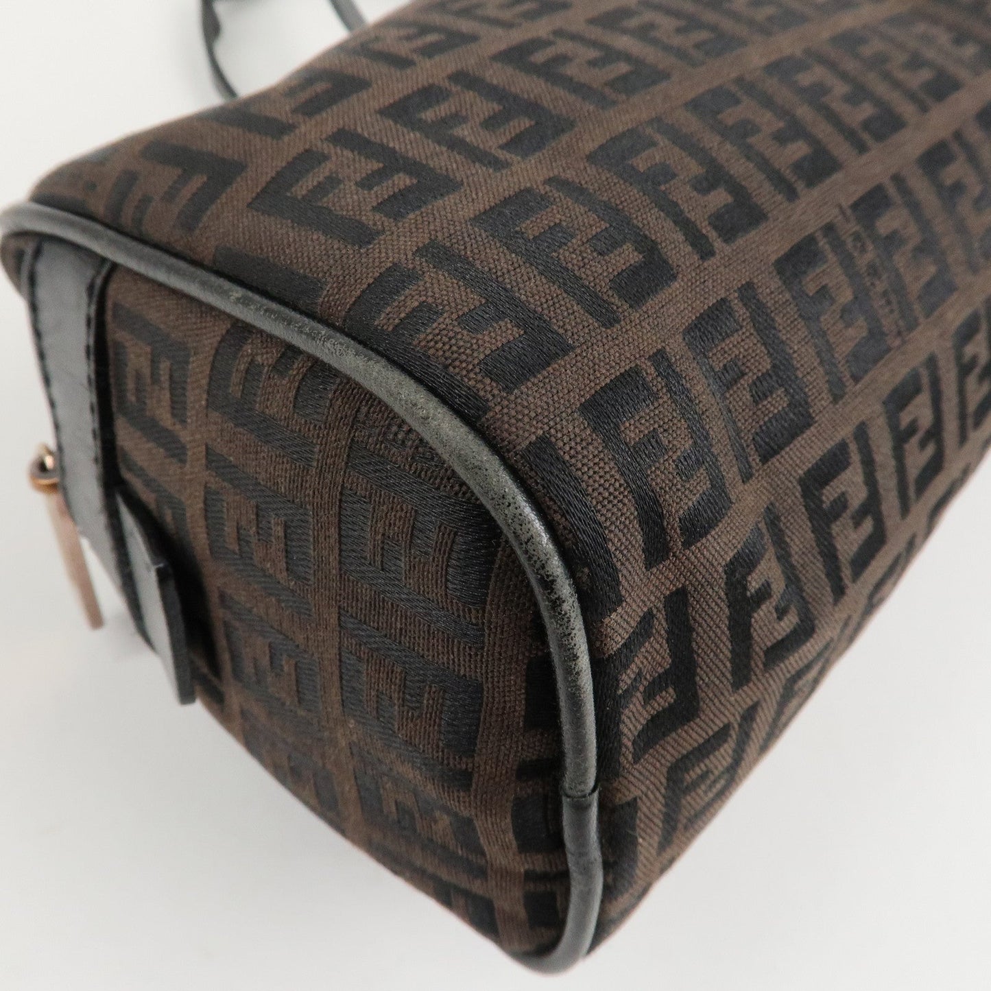 FENDI Zucchino Canvas Leather Hand Bag Brown Black 8BL006