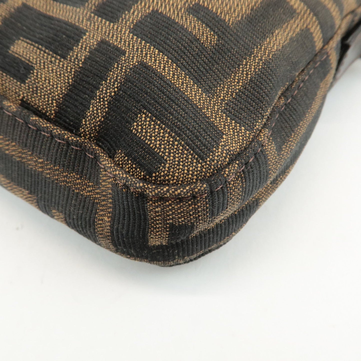FENDI Mamma Baguette Zucca Canvas Shoulder Bag Brown Black 26424