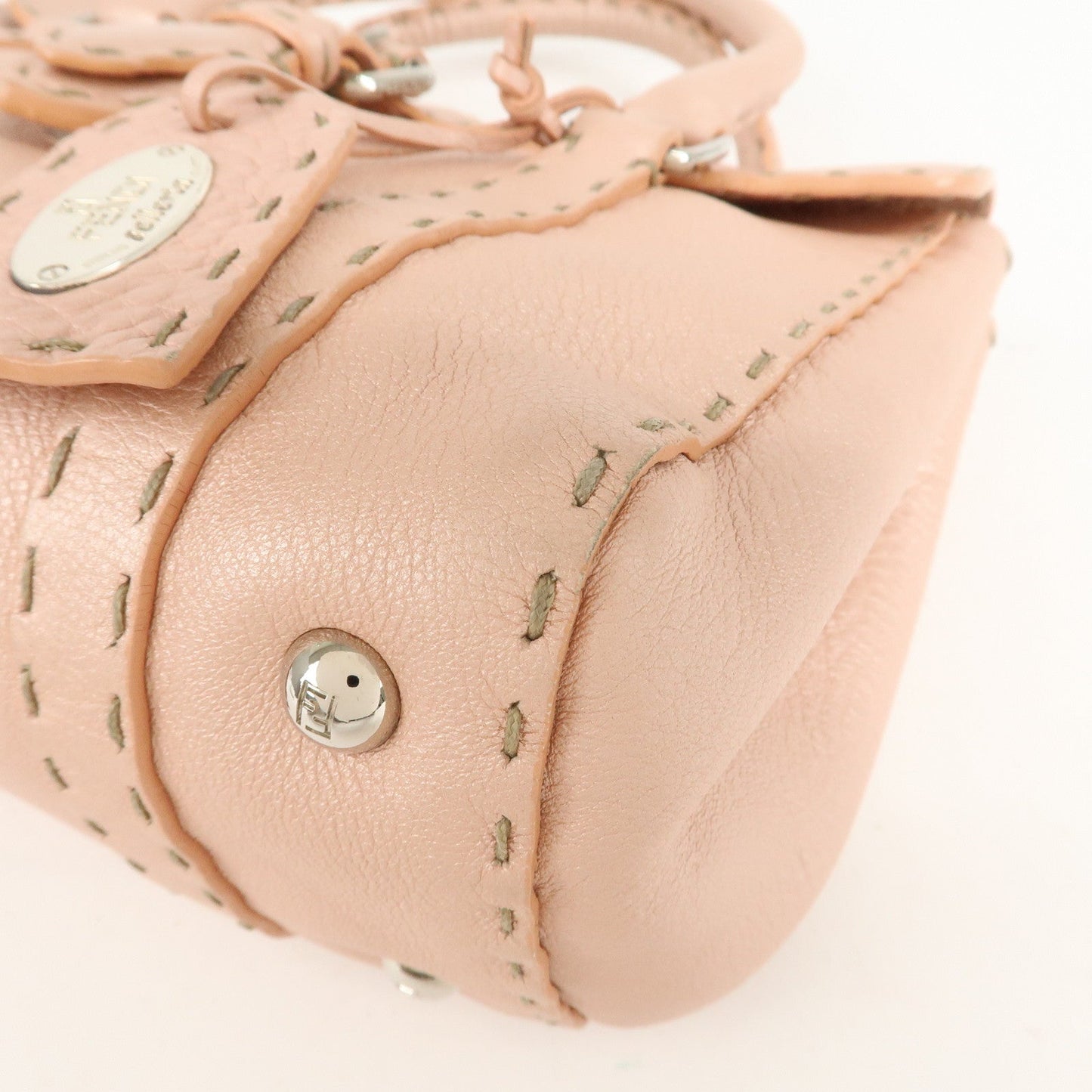 FENDI Selleria Leather Mini Linda Hand Bag Pink 8BR486