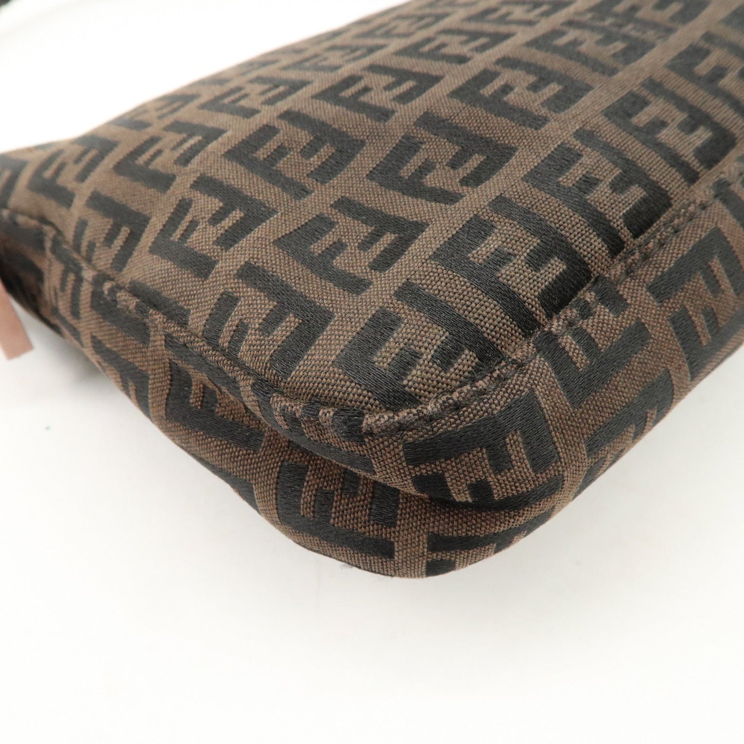 FENDI Mamma Baguette Canvas Shoulder Bag Brown Black 26424