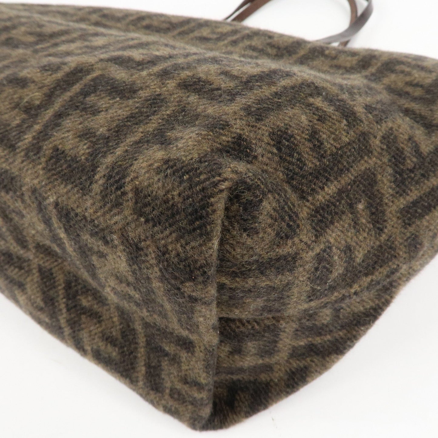 FENDI Zucca Wool Leather Tote Bag Khaki Black Dark Brown